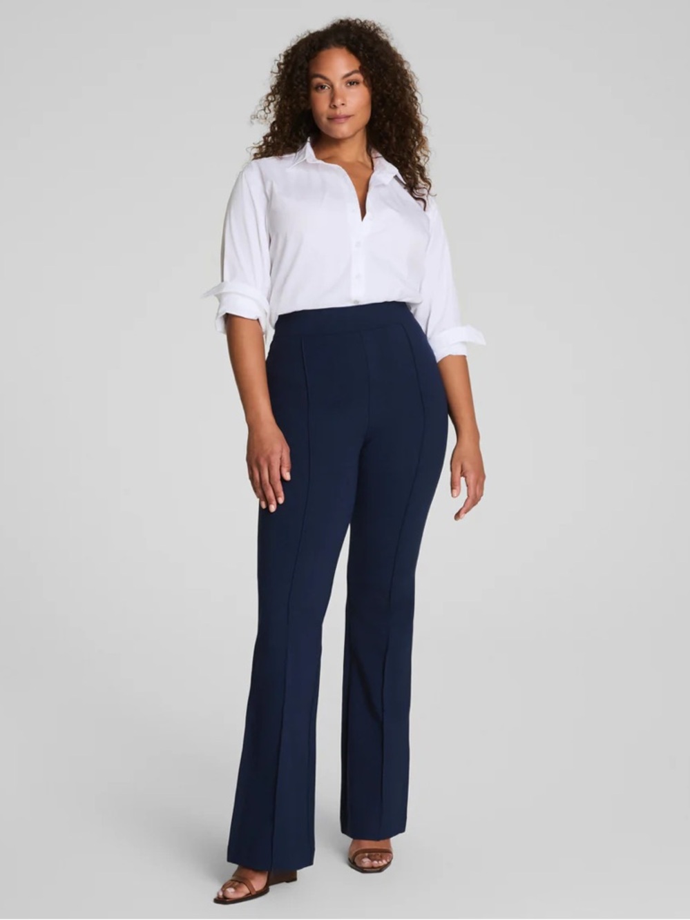 SPANX Ponte High Rise Flare Pintuck Pants in Timeless Navy Blue 1X PETITE